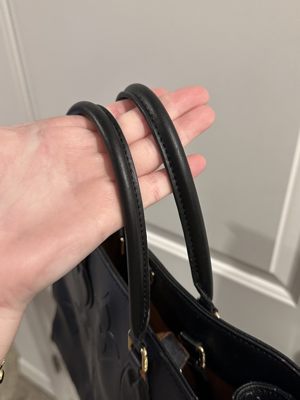 Large Black Embossed Leather Tote with Top Handles - Picture 13 of 14